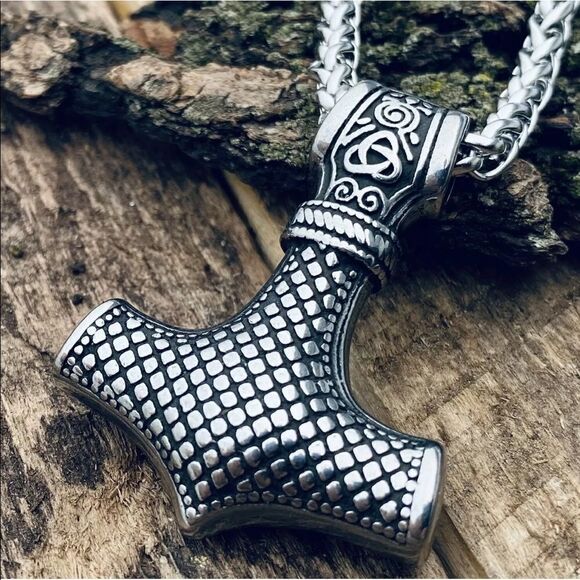 Viking Norse mjolnir Thor’s hammer necklace NEW NIP NWT weave chain stainless - Picture 13 of 16